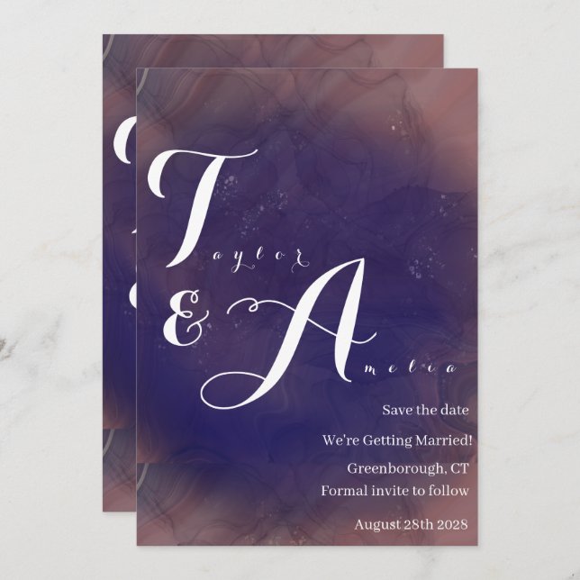 Elegant Monogram Purple Wedding Save The Date (Front/Back)