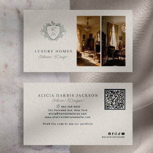 Elegant monogram QR code interior designer Business Card