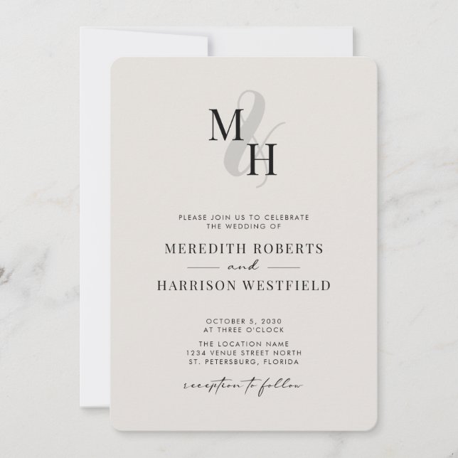 Elegant Monogram QR Code RSVP Minimalist Wedding Invitation (Front)