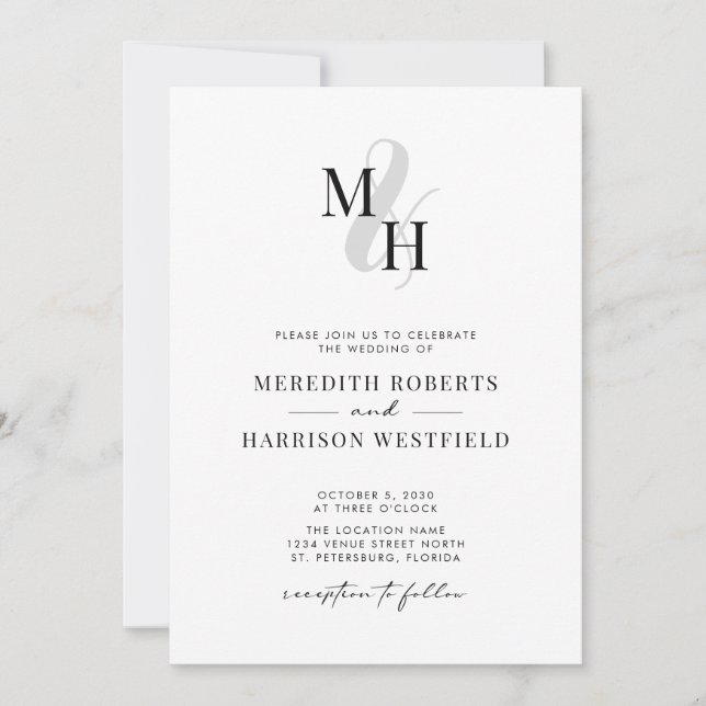 Elegant Monogram QR Code RSVP Minimalist Wedding Invitation (Front)