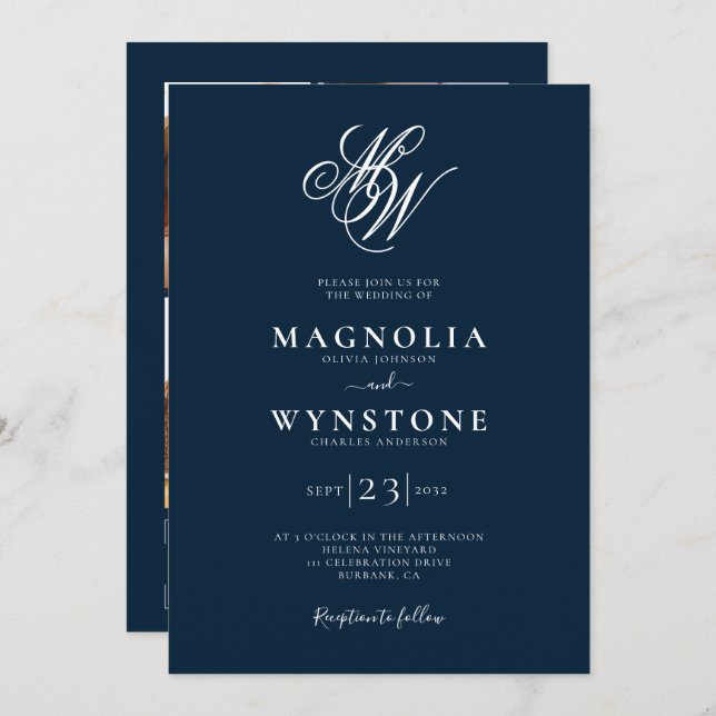 Elegant Monogram QR Code Wedding Invitation (Front/Back)