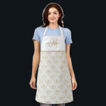 Elegant Monogram, Queen Bee, Cream and Gold Apron<br><div class="desc">Add your own initial and name and make this gorgeous queen bee apron your very own! Exquisite queen bee pattern with butter cream background and bees in faux gold. Top area in white with you initial in hand written Script and name in block typography in gold tones. Gold stripe joining...</div>