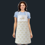 Elegant Monogram, Queen Bee, Cream and Gold Apron<br><div class="desc">Add your own initial and name and make this gorgeous queen bee apron your very own! Exquisite queen bee pattern with butter cream background and bees in faux gold. Top area in white with you initial in hand written Script and name in block typography in gold tones. Gold stripe joining...</div>