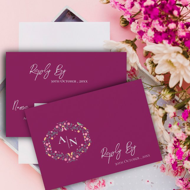 Elegant Monogram Red Intricate Floral Wedding RSVP Card (Elegant Monogram Red Intricate Floral Wedding RSVP Card)