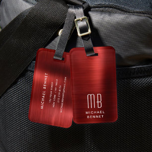 Elegant Monogram Red Luggage Tag