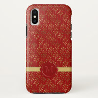 Elegant Monogram Red Wax Seal Gold Leaf Pattern