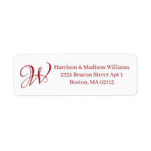 Elegant Monogram red white custom Return Address Label