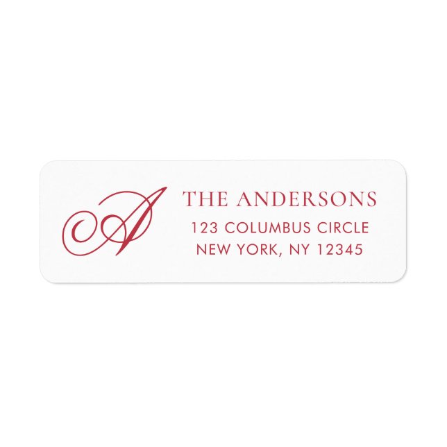 Elegant Monogram Red White Return Address Label (Front)