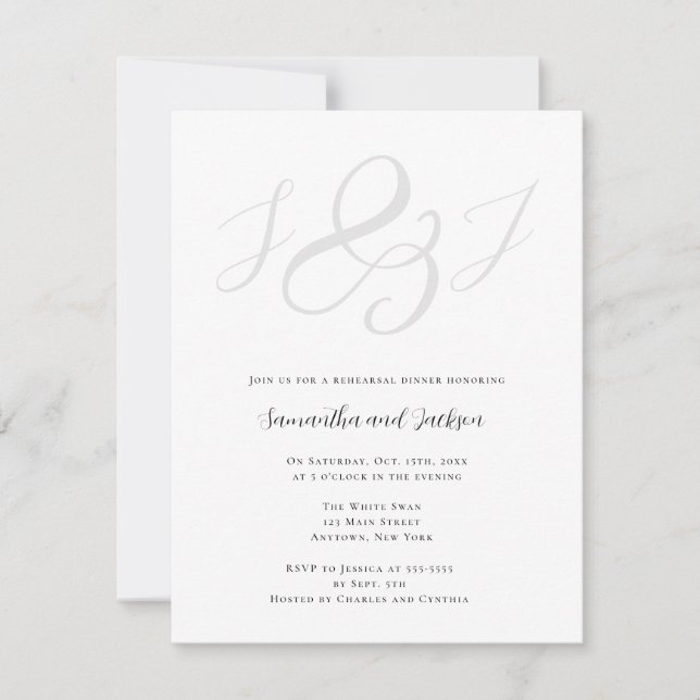 Elegant Monogram Rehearsal Dinner Invitation (Front)