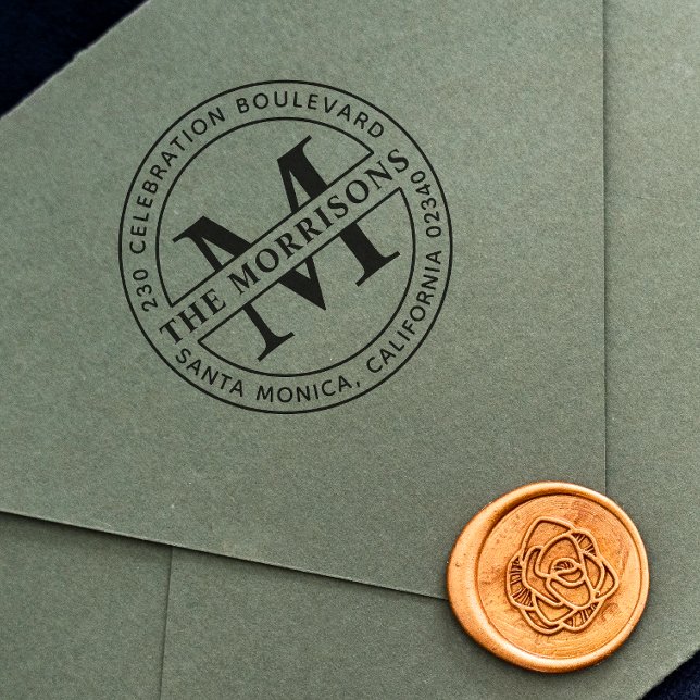 Elegant Monogram Return Address Self-inking Stamp (Rubber Stamp Mock-up)
