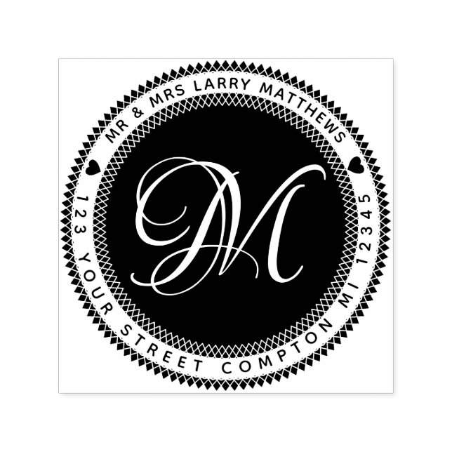 Elegant Monogram Return Address with Hearts Self-inking Stamp (Design)