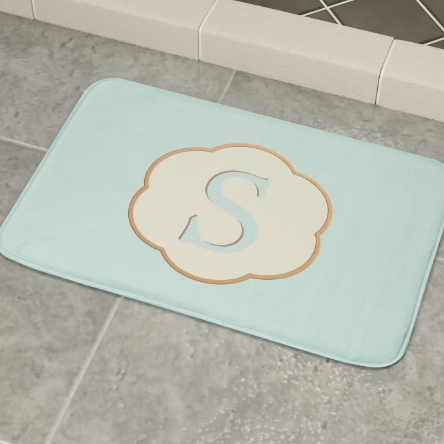 Elegant Monogram Robin Egg Blue Bath Mat (Add your initial to this elegant robin egg blue bath mat)