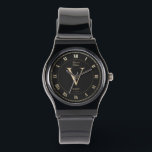 Elegant Monogram Roman Black Faux Gold Watch<br><div class="desc">Elegant Monogram Roman Black Gold Modern  Watch,  with your Name script and year,  perfect for father's day, 
 birthday gift,  groomsman best man,  or wedding anniversary</div>