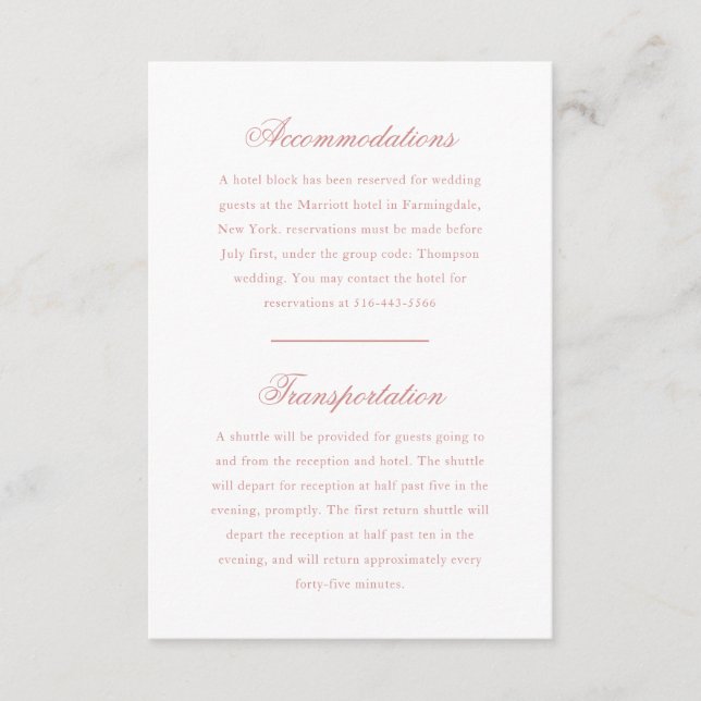 Elegant Monogram Rose Blush Script Wedding Hotel Enclosure Card (Front)