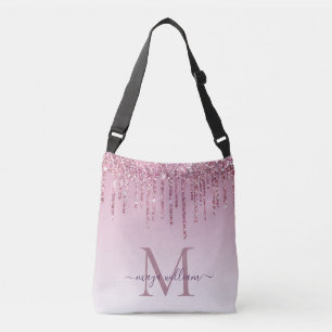Elegant Monogram Rose Glitter Drips  Crossbody Bag
