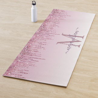 Elegant Monogram Rose Glitter Drips Yoga Mat