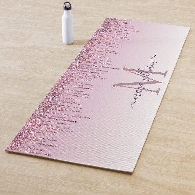 Elegant Monogram Rose Glitter Drips  Yoga Mat (In Situ)