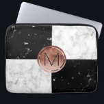 Elegant monogram rose gold black white marble laptop sleeve<br><div class="desc">Stylish combination of faux rose gold,  white and black marble.</div>