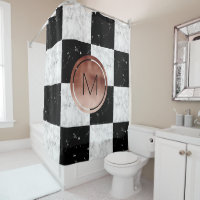 Elegant monogram rose gold black white marble