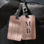 Elegant Monogram Rose Gold Brushed Metallic Luggage Tag<br><div class="desc">Elegant Monogram Gold Brushed Metallic Luggage Tag.</div>