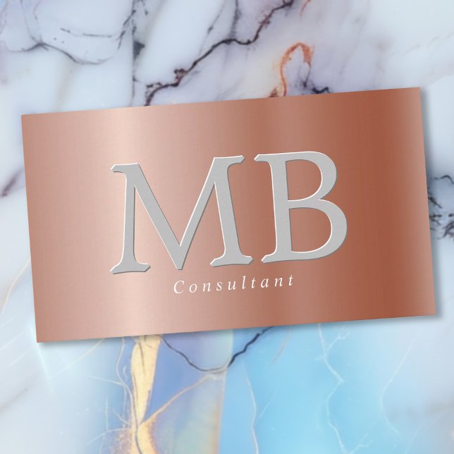 Elegant Monogram Rose Gold & Brushed Silver Vs2 Business Card (Creator Uploaded)