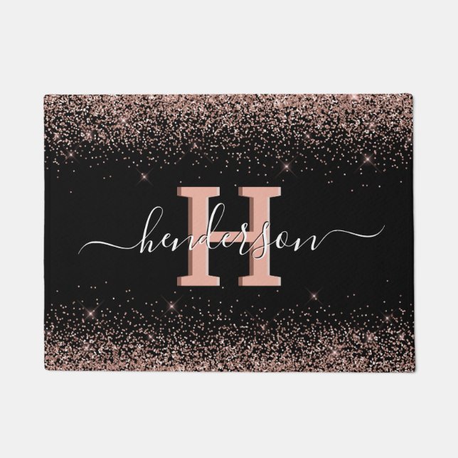 Elegant Monogram Rose Gold Doormat (Front)