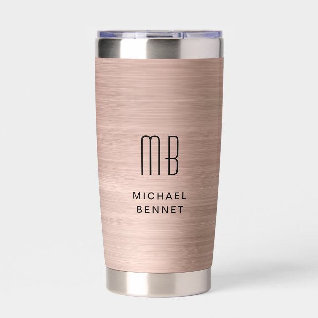 Elegant Monogram Rose Gold Insulated Tumbler (Front)