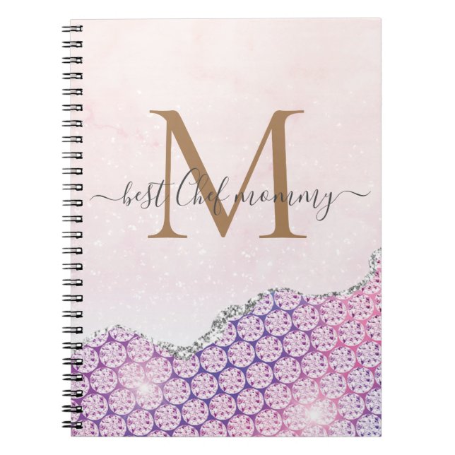 Elegant Monogram Rose pink Glitter For Mum Notebook (Front)