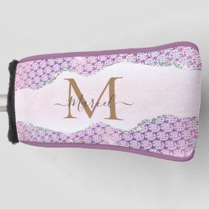 Elegant Monogram Rose pink Glitter   Golf Head Cover