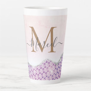 Elegant Monogram Rose pink Glitter Latte Mug