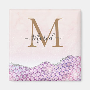 Elegant Monogram Rose pink Glitter Magnet