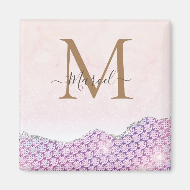 Elegant Monogram Rose pink Glitter   Magnet (Front)