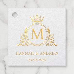 Elegant, Monogram, Royal, Crown, Logo Wedding Favour Tags