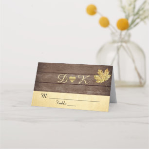 Elegant Monogram Rustic Barn Wood Country Wedding Place Card