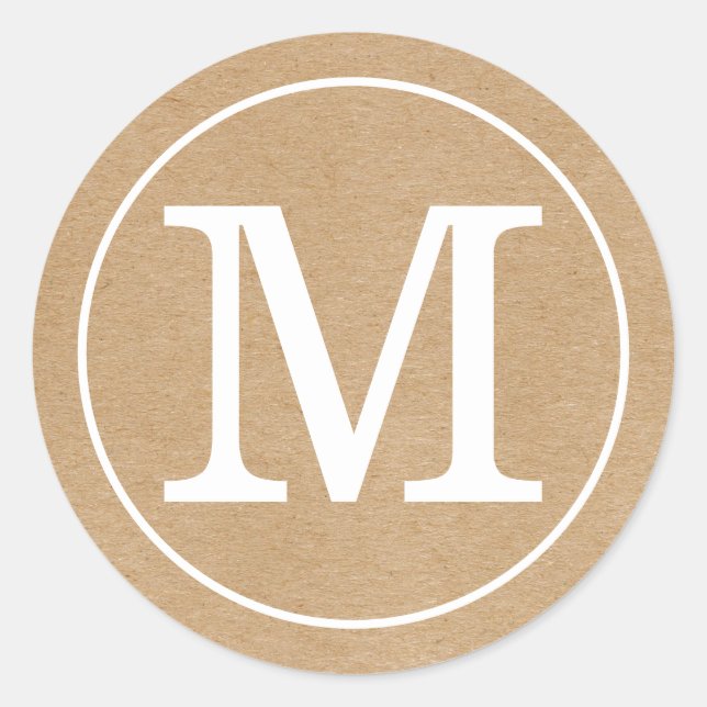 Elegant Monogram Rustic Kraft Classic Round Sticker (Front)