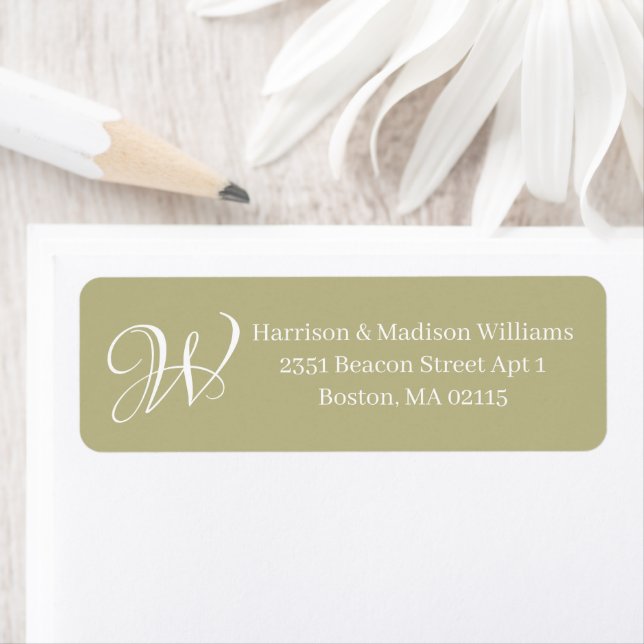 Elegant Monogram sage green custom Return Address Label (Insitu)