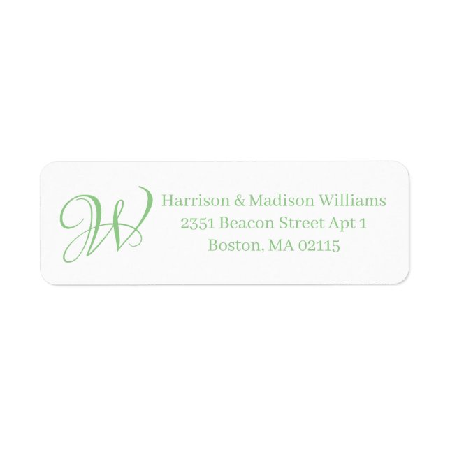 Elegant Monogram sage green custom Return Address  Label (Front)