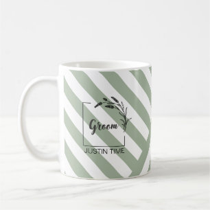 Elegant Monogram Sage Green Striped Mug