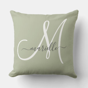 Elegant Monogram Sage Green Throw Pillow