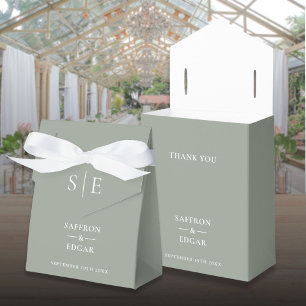 Elegant Monogram Sage Green Wedding Favour Box