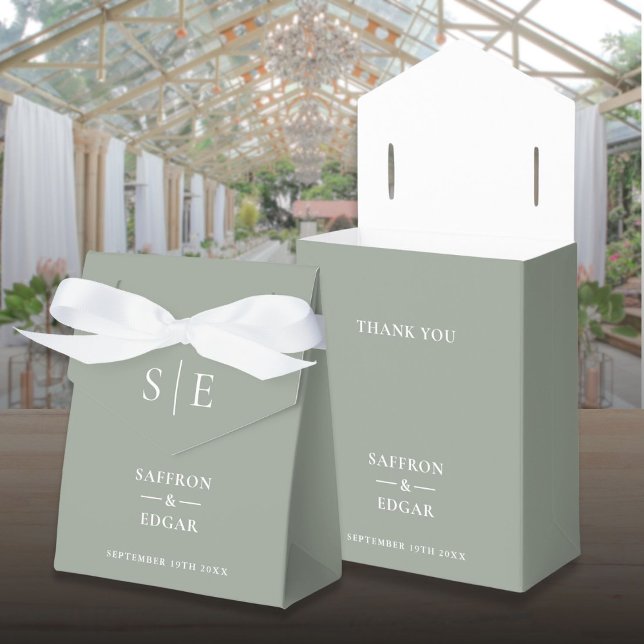 Elegant Monogram Sage Green Wedding Favour Box (Elegant Monogram Sage Green Wedding Favor Boxes)