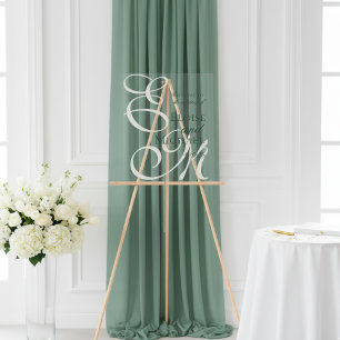 Elegant Monogram Sage Green Wedding Welcome Acrylic Sign