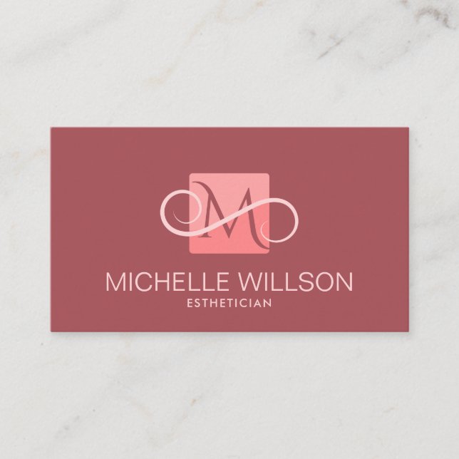 Elegant Monogram - Salmon pink and lavender blush Business Card (Front)