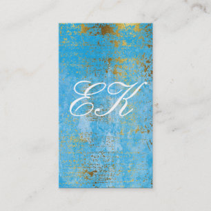 Elegant Monogram Script Gold Grunge Blue Texture Business Card