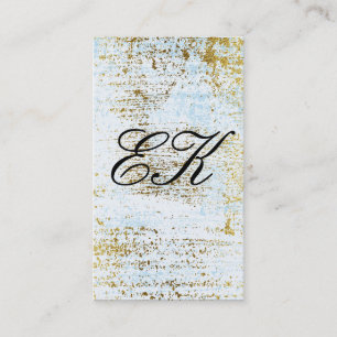 Elegant Monogram Script Gold Grunge Blue Texture Business Card