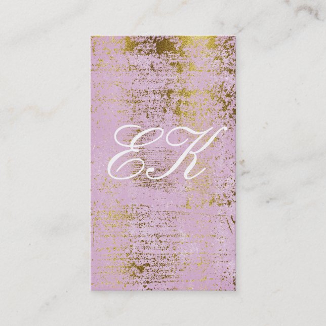 Elegant Monogram Script Gold Grunge Pink Business Card (Front)