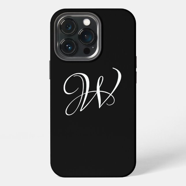 Elegant monogram script initial letter black iPhone case (Back)