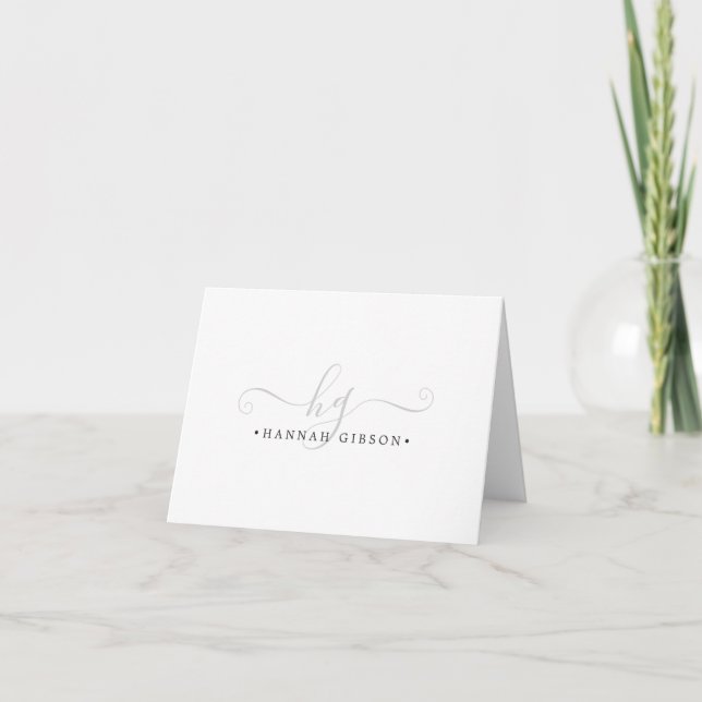 Elegant Monogram Script Initials Minimal Grey Note Card (Front)