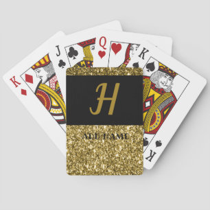 Elegant Monogram Script Modern Black Gold simple Playing Cards