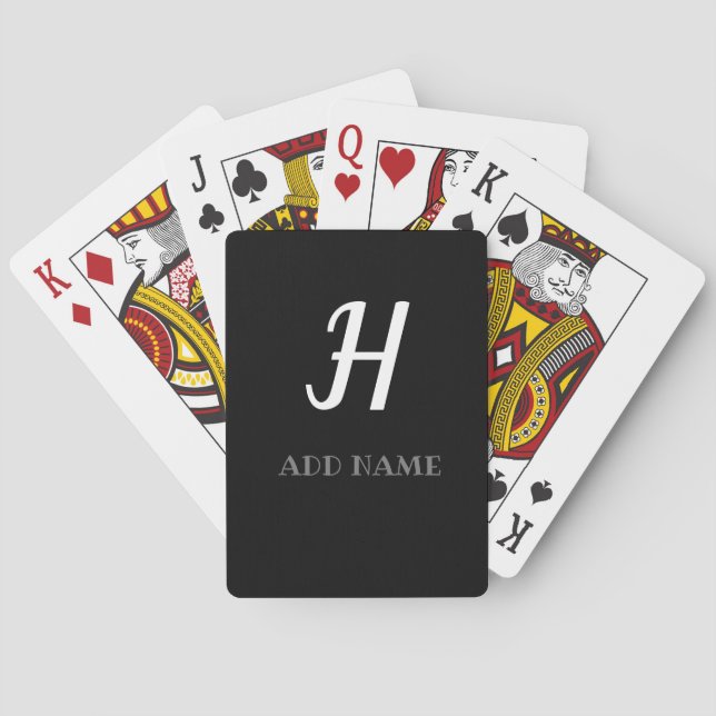 Elegant Monogram Script Modern Black White Name Playing Cards (Back)